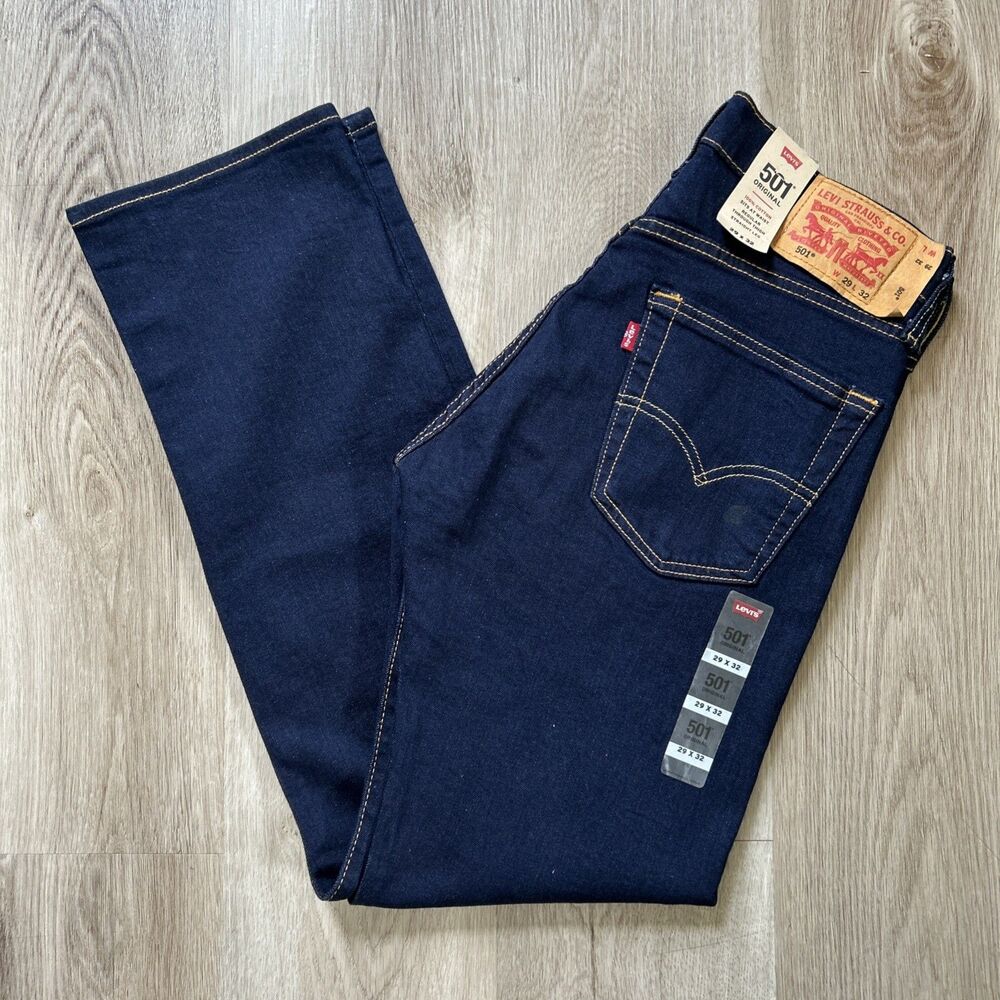 Levis 501 Original Mens 29x32 (30x31) Straight Button Fly Blue Jeans Dark Wash